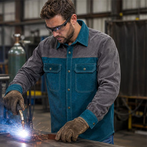 Custom FR Men's <b>Shirts</b> Cotton Blend FR Treatment Long Sleeve Welding Safety Workwear <b>Flame</b> Retardant Heat Resistant 100-150C - Product Image 6