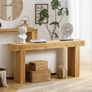 Mesa Consola de Madera Maciza de 63 Pulgadas - Diseño Rústico de Granja para Entrada, Pasillo, Mesa de Sofá Rectangular Estrecha - Product Image 1