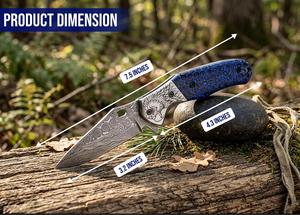 Nordic Forge EDC Damascus Steel Folding Blade Knife <b>Honey</b> Comb Handle Pocket Clip & Leather Sheath Laser Engraved Bolster - Product Image 2