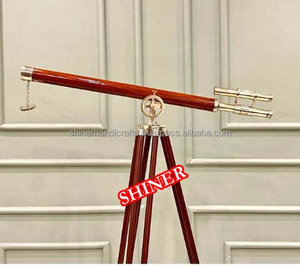 Telescopio marítimo de latón de doble barril, telescopio de diseñador, suelo de madera, trípode de pie, senderismo, observación de aves, telescopio de cuero - Product Image 3