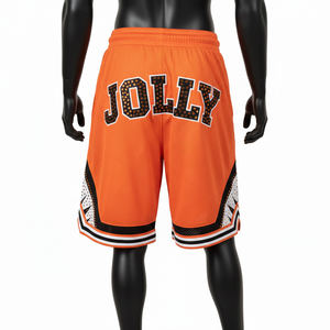 Pantalones Cortos de Baloncesto Ligeros de Malla de Poliéster de 180 GSM, Color Naranja Vibrante, Panel con Rayas, Logotipo Serigrafiado - Product Image 6