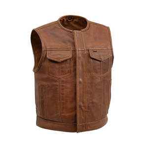 Chaleco de cuero perforado para motocicleta Lowside para hombre, color coñac - Product Image 1