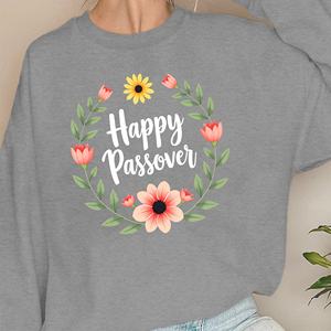 Feliz Pascua con corona floral sudaderas de mujer - Product Image 4