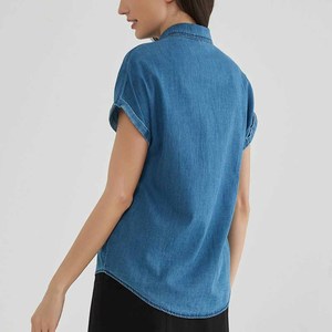 Veste en jean boutonnée vintage pour femme, coupe courte, manches courtes, coupe classique, couleur unie, tissu sergé, printemps-été, usage quotidien - Product Image 2