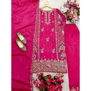 Conjunto de Traje de Fiesta para Mujer con Top Bordado, Pantalón y Dupatta con Trabajo de Lentejuelas - Product Image 3