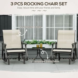 Set da 3 Pezzi per Esterni con Sedia a Dondolo in Acciaio e Tavolino con Piano in Vetro Temperato per Patio e Giardino - Product Image 4