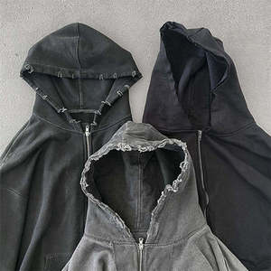 High Quality Distressed Hoodies Heavyweight Cotton Men's Hoodie Oversized Custom Acid Wash Hoodies Men - Product Image 4