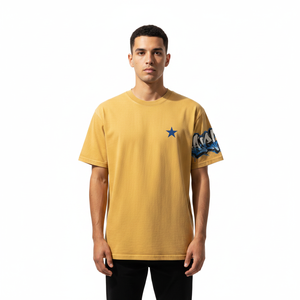T-shirt à manches courtes jaune moutarde pour homme, coupe ample, col rond, décontracté, 100% coton respirant - Product Image 6