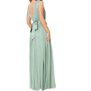 Vestidos de Dama de Honor al por Mayor, Color Azul Cielo, con Apliques de Encaje, de Gasa, Casuales, Talla Grande, para Fiestas, Largos hasta la Rodilla - Product Image 3