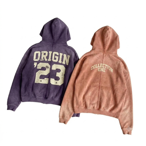 Vintage Washed Full <b>Zip</b> Hoodie 100% Cotton Fleece Windproof Regular Fit Men Women Streetwear Drop Shoulder - Product Image 2