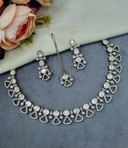 Modern Ethnic Geometric Cut Kundan <b>Necklace</b> <b>Set</b> With Matching Earring For Women Wedding Jewelry Traditional <b>Indian</b> Party Jewelry - Product Image 5