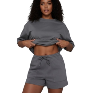 Ensemble de shorts 2 pièces personnalisé pour femmes, ensemble t-shirt court et shorts, ensemble 2 pièces avec haut court à poches zippées - Product Image 3