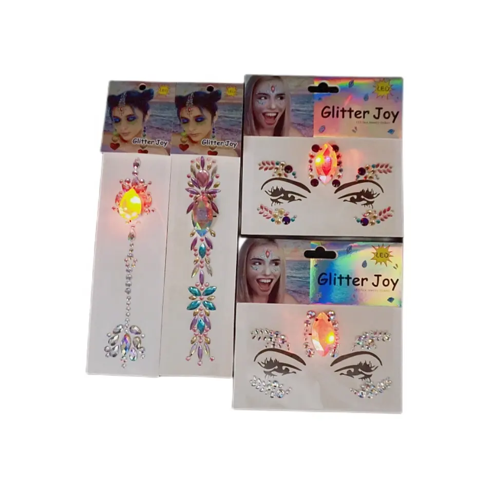 Free sample LED light face gems sticker bindi face jewels glow in the dark rhinestone blinger hair gems