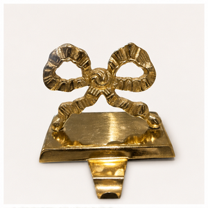 Vintage Style Golden <b>Bow</b> Christmas Stocking Hook Handcrafted Aluminum Festive Hanger Elegant Mantelpiece Ornament For Xmas Stock - Product Image 1