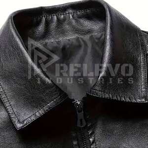 Men's <b>Genuine</b> <b>Leather</b> Bomber <b>Jacket</b> with Washed Finish and Zipper Closure Custom for Design Black - Product Image 4