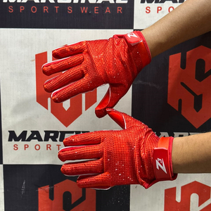 Guantes de Fútbol Americano con Pedrería de Diseño Personalizado al por Mayor, Guantes Deportivos de Alta Calidad en Color Rojo para Hombre - Product Image 1