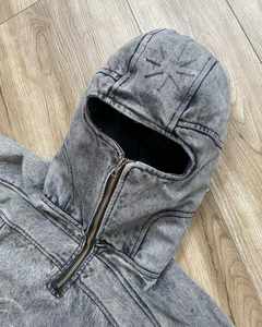 Sweat-shirt à capuche pour homme Salati Clothing Manufacturer Y2K, style balaclava ninja, avec impression 3D en relief, effet vieilli, délavé à la pierre et à l'acide. - Product Image 3
