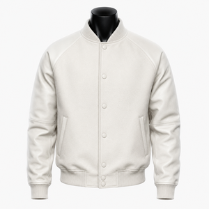 Chaqueta Varsity Blanca Premium, Cuerpo de Lana, Mangas de Cuero, Fabricante de Chaquetas Letterman Personalizadas - Product Image 1