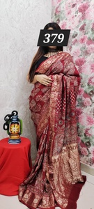 Sari de Seda Negro Pintado a Mano para Mujer, Tradicional Indio y Pakistaní, para Boda, Largo hasta el Suelo, Étnico, Corte Regular, para Todas las Temporadas - Product Image 3