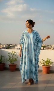 Tela de Alta Calidad Ecológica 100% Algodón con Encaje, Tie Dye, Estilo Bohemio, para Kaftán, Largo Maxi, Cintura Elástica, Mangas Dolman, Transpirable - Product Image 6