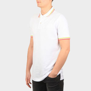 เสื้อโปโลคอปกตัดสีสำหรับผู้ชาย สีเทาอ่อน แต่งขอบสีน้ำเงิน แขนสั้น ผ้าฝ้ายผสม ระบายอากาศได้ดี สวมใส่สบายๆ - Product Image 4