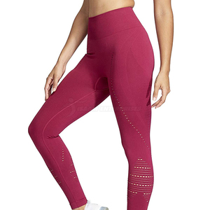 Leggings pour femmes à taille haute, longueur intégrale, couleur unie, tricotés en spandex et polyester, extensibles, respirants, style sportif - Product Image 6