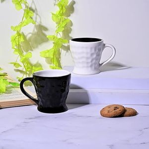 Ensemble de 4 tasses à thé en céramique à motif carré noir et blanc, fabriquées à la main - Product Image 2