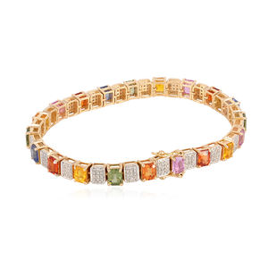 Pulsera de Oro Amarillo de 14k con Múltiples Gemas de Zafiro y Diamantes Naturales, Joyería Fina al por Mayor - Product Image 1