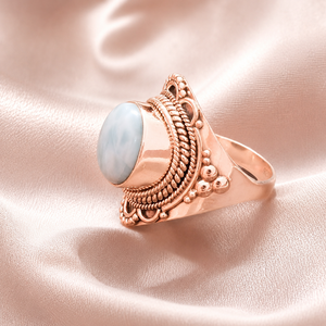 <b>Top</b> Quality Larimar Ring 925 Sterling Silver Handmade Boho Statement Ring Vintage Round Gemstone Jewelry Women Unisex Her Gift - Product Image 3