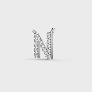 N Letter Charm 925 Silver Moissanite Pave Setting Round Brilliant Cut Micro <b>Insert</b> Minimalist Unisex Jewelry - Product Image 3