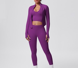 Conjunto Deportivo de Mujer Blanco de Manga Larga, Transpirable, Ligero, de Color Sólido, con Cuello Redondo y Cierre de Cremallera, Ajustado, para Primavera - Product Image 6