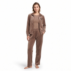 Conjunto de chándal de terciopelo para mujer al por mayor, dos piezas, corte regular, chaqueta con cremallera completa y pantalones a juego, ropa de invierno - Product Image 5