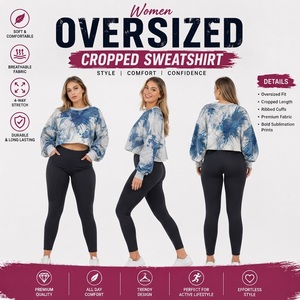 Sudadera Corta Oversize para Mujer, Estampado por Sublimación, Ropa de Invierno, Top de Forro Polar, Camiseta Corta de Felpa Francesa con Efecto Tie-Dye para Mujer - Product Image 5