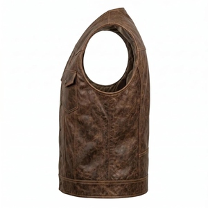 Chaleco de Cuero Marrón Vintage Personalizado para Hombre, Chaleco de Motociclista de Cuero Genuino, OEM ODM - Product Image 3