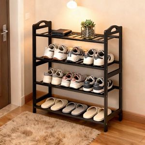 4-Tier Bamboo Shoe Rack with 12 Strips 68*25*73cm Black with Stylish and Eco-Friendly Design - Product Image 1