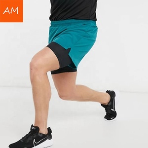 Pantalones Cortos Deportivos Color Verde Azulado para Hombre con Forro Interior Negro de Secado Rápido, Cintura Elástica, Longitud Media, Tejido de Spandex y Nailon - Product Image 6