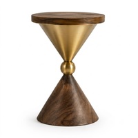 Table d'appoint ronde contemporaine avec plateau en bois de noyer et base en spirale en laiton pour le salon, meubles de maison