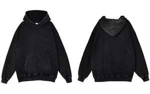 เสื้อฮู้ดดี้สีน้ำเงินกรมท่าแบบย้อมสีเอซิดทรงโอเวอร์ไซส์สำหรับผู้ชาย แขนเสื้อแบบดรอปโชว์เดอร์ มีกระเป๋าคางคกูโร่ สไตล์วินเทจ สตรีทแวร์ - Product Image 2