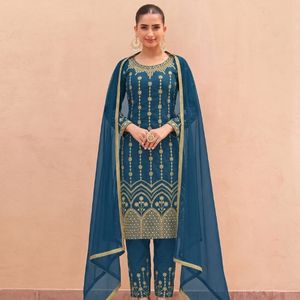 Heavy Britaline Soft Silk Elegant <b>Top</b> Bottom Set With Real Mirror Embroidery <b>Net</b> Dupatta Ready To Wear Suit By Royal Export - Product Image 1