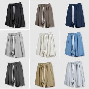Shorts de plage pour hommes en toile beige à motif floral, avec cordon de serrage, poches, taille haute, respirants, séchage rapide, 220g, tissu tricoté 100% coton - Product Image 6