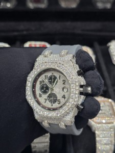 Nuevo Reloj de Pulsera Mecánico de Moda para Hombre, Colección Fancy Diamond, con Incrustaciones de Diamantes Redondos de Moissanita, Multifunciones, Correa de Goma Azul - Product Image 3