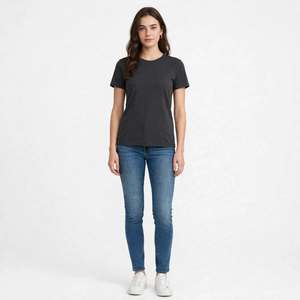 Camiseta de Cuello Redondo para Mujer, 100% Algodón, Color Sólido, Corte Regular, Manga Corta, Informal, de BD - Product Image 5