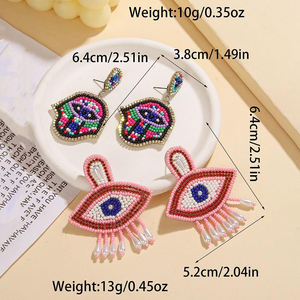 Pendientes de Flecos con Cuentas Ojo de Diablo, Pendientes Colgantes de Cuentas de Semillas Coloridas Rosas, Amuleto de Protección Boho, Pendientes Ojo Turco, Regalo - Product Image 4