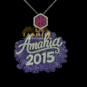 Collar con Colgante de Nombre de Moissanita Chapado en Oro Rosa de Plata 925 Tasnim Jewellery, Amahia 2015, Letra Púrpura Certificada - Product Image 5