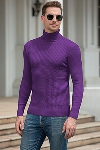 Pull à col roulé en polyester noir uni pour homme, tricoté, avec propriétés anti-rétrécissement et respirantes, manches longues, pour le printemps - Product Image 2