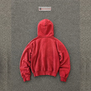 RED WASHED STUDDED ZIP UP <b>HOODIE</b> MEN <b>OVERSIZED</b> STREETWEAR FULL ZIP SWEATSHIRT BLACK <b>WHITE</b> CROSS EMBELLISHED SHOULDER DESIGN VINT - Product Image 6