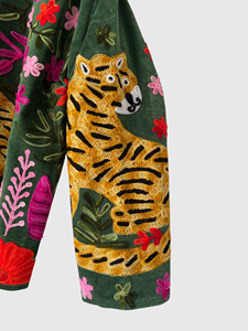 Blazer en velours brodé à la main avec motif floral de tigre, col mandarin, manches longues, taille plus, vêtements de printemps pour femmes, style bohème - Product Image 4