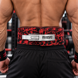 Ceinture de musculation ajustable en cuir Rhino Fitness avec protection professionnelle, rouge et noir, soutien lombaire pour la salle de sport - Product Image 4