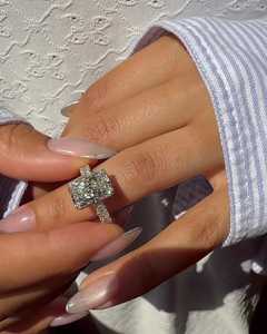 14K 18K Gold <b>Silver</b> Plated Halo <b>Solitaire</b> Modern Bridal Wedding <b>Ring</b> IGI Certified 4 Carat Radiant Cut Lab Grown Engagement <b>Ring</b> - Product Image 4