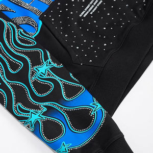 Sudadera con capucha de moda para hombre con pedrería, mezcla de algodón y poliéster, diseño de cristales en forma de lágrima, con cordón en el bajo, top de moda - Product Image 4